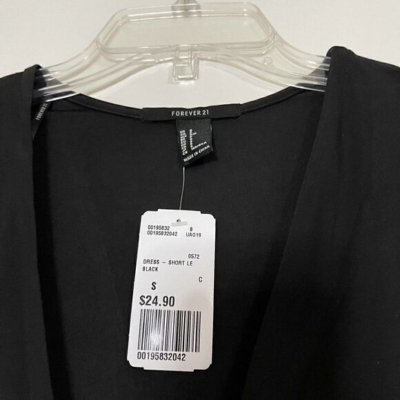 NEW! Forever 21 black 3/4 sleeve bodycon v-neck cinch dress size US small - Picture 5 of 6